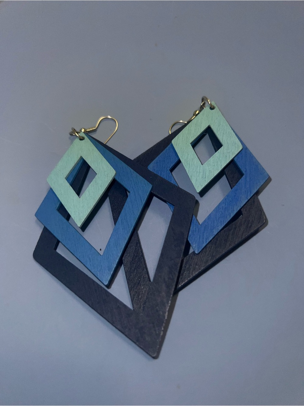 Geometric Layered Blue & Mint Drop Earrings - Women Accessories